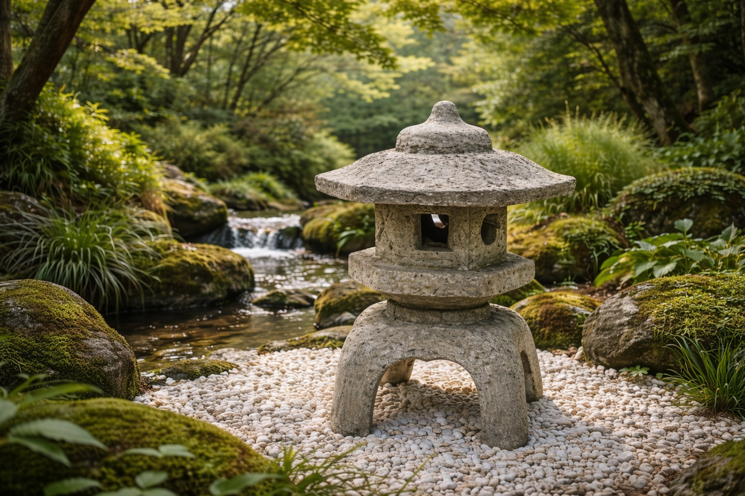 斎庭　結界　パワースポット　置物 Medium 3-Piece Japanese Lantern | Concrete Garden Statue | Solid