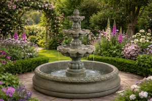 Large 3 Tier Cantera Basin Fountain – 52” Cast Stone Outdoor Water Fountain