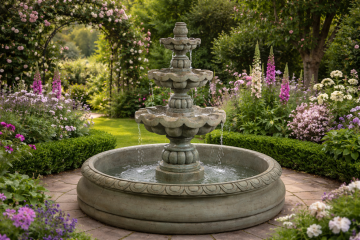 Large 3 Tier Cantera Basin Fountain – 52” Cast Stone Outdoor Water Fountain