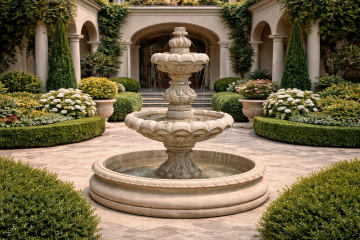 2 Tier Ribbed Basin Concrete Water Fountain