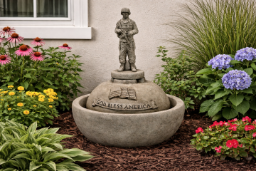 God Bless American Concrete Water Fountain