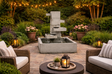 4 Tier Concrete Tray Water Fountain – Outdoor Garden Fountain