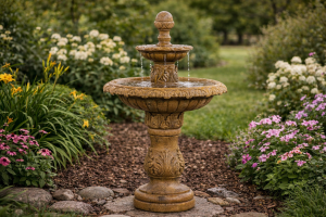 2 Tier Acorn Leaf Concrete Water Fountain