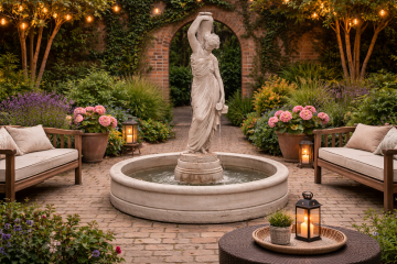 Large Grecian Lady / Basin Concrete Wate Fountain