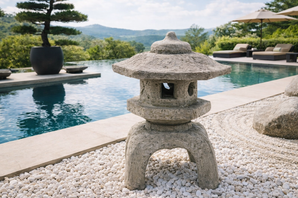 斎庭　結界　パワースポット　置物 Medium 3-Piece Japanese Lantern | Concrete Garden Statue | Solid