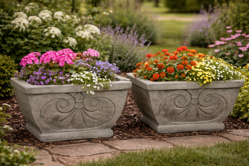 white plastic planter Rectangular Flower Pot 20" D52 White